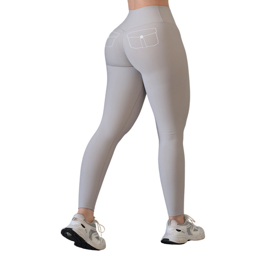 Leggings Deportivos para Mujer Fitness: Efecto Push Up, Cintura Alta, Textil Lycra Transpirable con Acabado Liso, Color Gris Claro | Adriana Olimpo