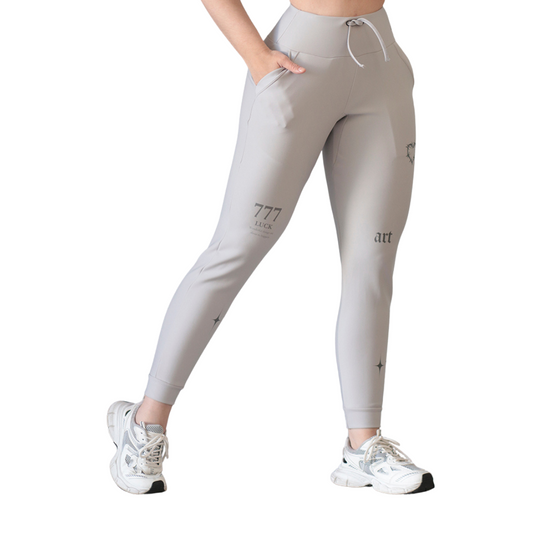 ggings Deportivos para Mujer Fitness: Efecto Básico, Cintura Alta, Con Bolsillos Laterales, Textil Lycra Transpirable con Acabado Liso Tattoo, Color Gris Claro| Adriana Olimpo