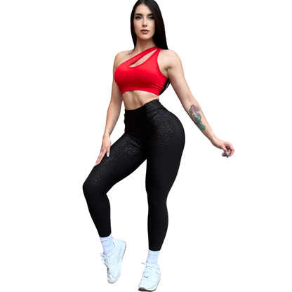 Top para Mujer Fitness: Efecto Alto Impacto, Ajuste Perfecto, Textil Liso Transpirable, Color Rojo | Adriana Olimpo