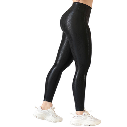 Leggings Deportivos para Mujer Fitness:  Efecto Push Up, Cintura Alta, Textil Lycra Transpirable con Destellos Reflectantes✨ y Relieves de Flores, Color Negro | Adriana Olimpo