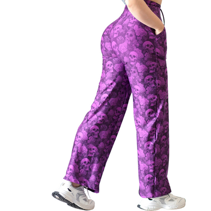 Leggings Deportivos para Mujer Fitness: Efecto Básico, Cintura Alta, Textil Lycra Transpirable con Acabado Liso Calaveras, Color Morado | Adriana Olimpo