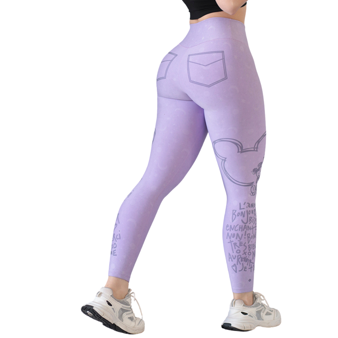 Leggings Deportivos para Mujer Fitness: Efecto Básico, Cintura Alta, Textil Lycra Transpirable con Acabado Liso Mikey, Color Lila | Adriana Olimpo