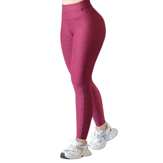 Leggings Deportivos para Mujer Fitness: Efecto Básico, Cintura Alta, Con Bolsillos Laterales, Textil Lycra Transpirable con Acabado Liso, Color Tinto Mikey | Adriana Olimpo