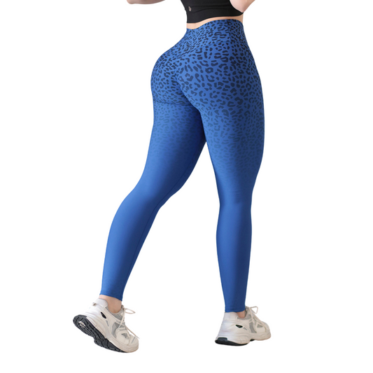 Leggings Deportivos para Mujer Fitness: Efecto Push Up, Cintura Alta, Textil Lycra Transpirable con Acabado Liso Degradado Print, Color Azul Real | Adriana Olimpo