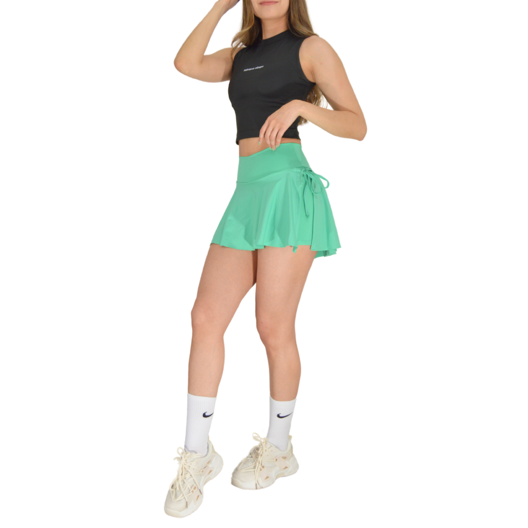 Falda Short Deportiva para Mujer Fitness: Con Lazo, Textil Lycra Transpirable con Acabado Liso, Menta | Adriana Olimpo