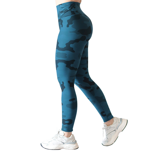 Leggings Deportivos para Mujer Fitness: Efecto Básico, Cintura Alta, Textil Lycra Transpirable con Acabado Liso Army, Azul | Adriana Olimpo