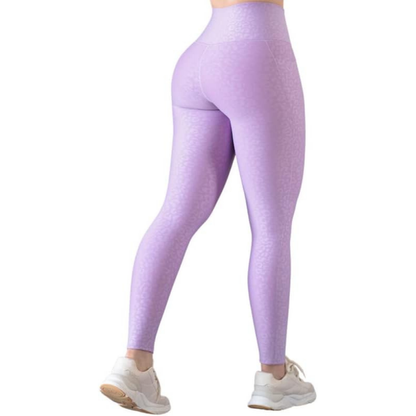 Leggings Deportivos para Mujer Fitness: Efecto Básico, Cintura Alta, Con Bolsillos Laterales, Textil Lycra Transpirable con Relieve de Print, Color Lila | Adriana Olimpo