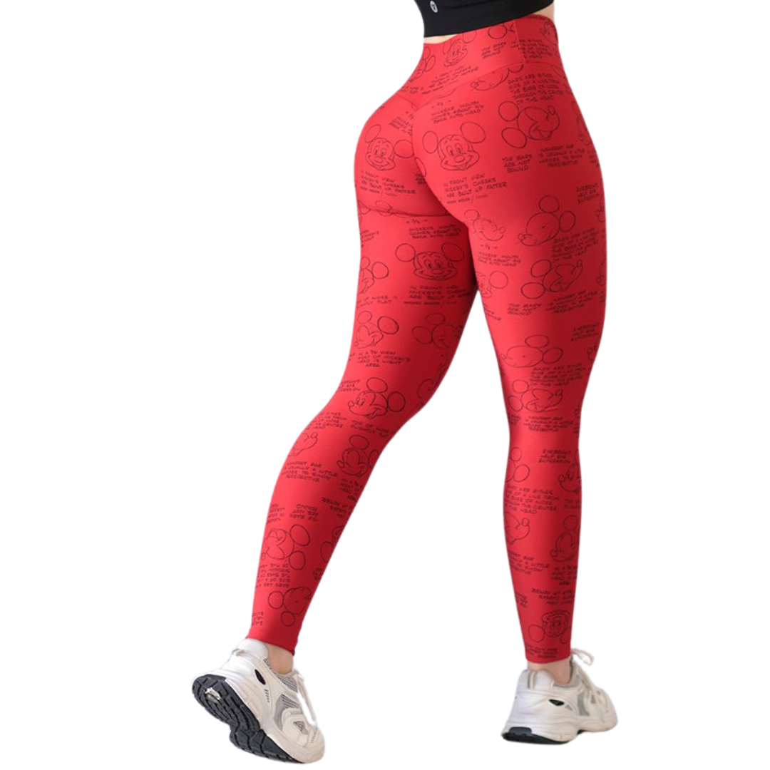 Leggings Deportivos para Mujer Fitness: Efecto Push Up, Cintura Alta, Textil Lycra Transpirable con Acabado Liso Mikey, Color Rojo | Adriana Olimpo