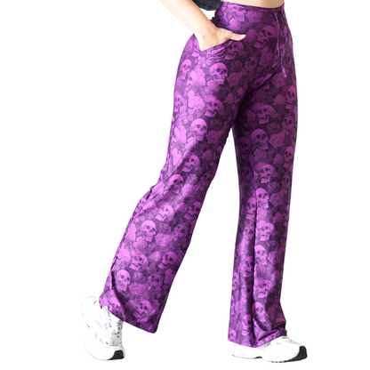 Leggings Deportivos para Mujer Fitness: Efecto Básico, Cintura Alta, Textil Lycra Transpirable con Acabado Liso Calaveras, Color Morado | Adriana Olimpo