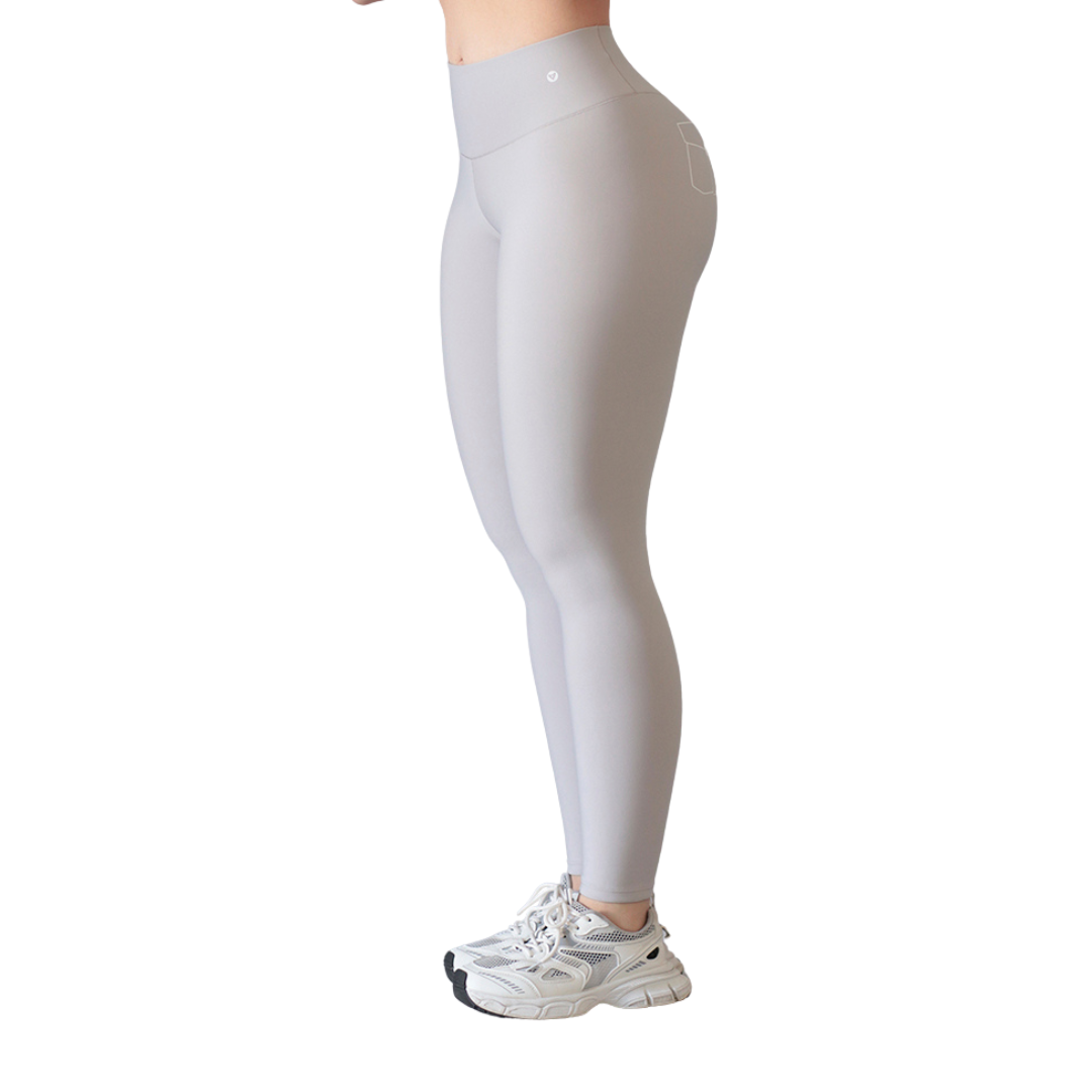 Leggings Deportivos para Mujer Fitness: Efecto Push Up, Cintura Alta, Textil Lycra Transpirable con Acabado Liso, Color Gris Claro | Adriana Olimpo