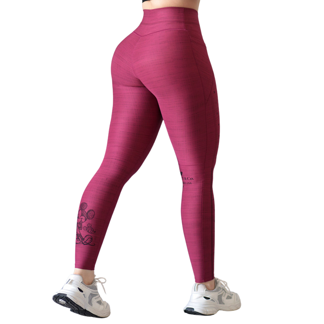 Leggings Deportivos para Mujer Fitness: Efecto Básico, Cintura Alta, Con Bolsillos Laterales, Textil Lycra Transpirable con Acabado Liso, Color Tinto Mikey | Adriana Olimpo