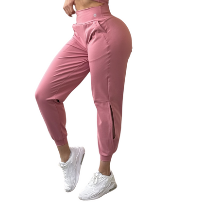 Pans Deportivos para Mujer Fitness: Efecto Básico, Cintura Alta, Con Bolsillos Laterales, Textil Lycra Transpirable con Acabado Liso, Color Palo de Rosa | Adriana Olimpo