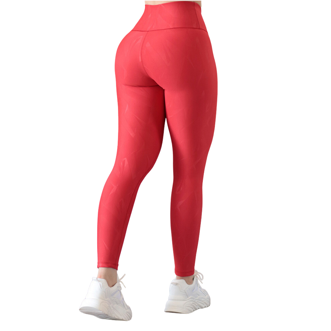 Leggings Deportivos para Mujer Fitness: Efecto Básico, Cintura Alta, Textil Lycra Transpirable Texturizado con Relieves Asimétrico, Color Rojo | Adriana Olimpo