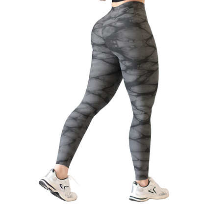 Leggings Deportivos para Mujer Fitness: Efecto Push Up, Cintura Alta, Textil Lycra Transpirable con Acabado Liso Tie Dye, Color Gris | Adriana Olimpo