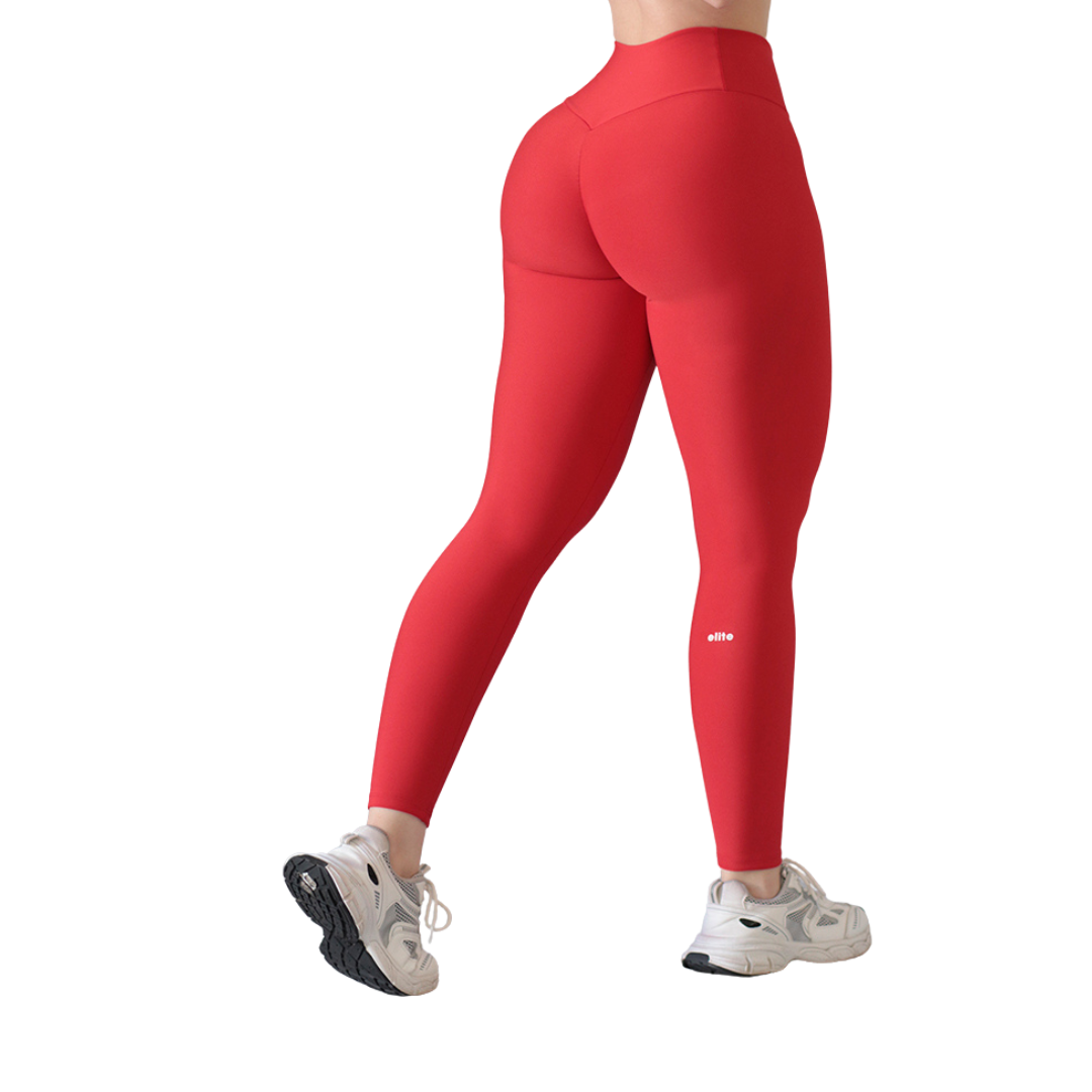 Leggings Deportivos para Mujer Fitness: Efecto Push Up, Cintura Alta, Textil Lycra Transpirable con Acabado Liso, Color Rojo Vibrante| Adriana Olimpo