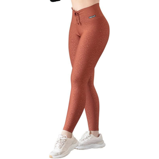 Leggings Deportivos para Mujer Fitness: Efecto Básico, Cintura Alta, Textil Lycra Transpirable Texturizado con Relieves Print, Color Cobre | Adriana Olimpo