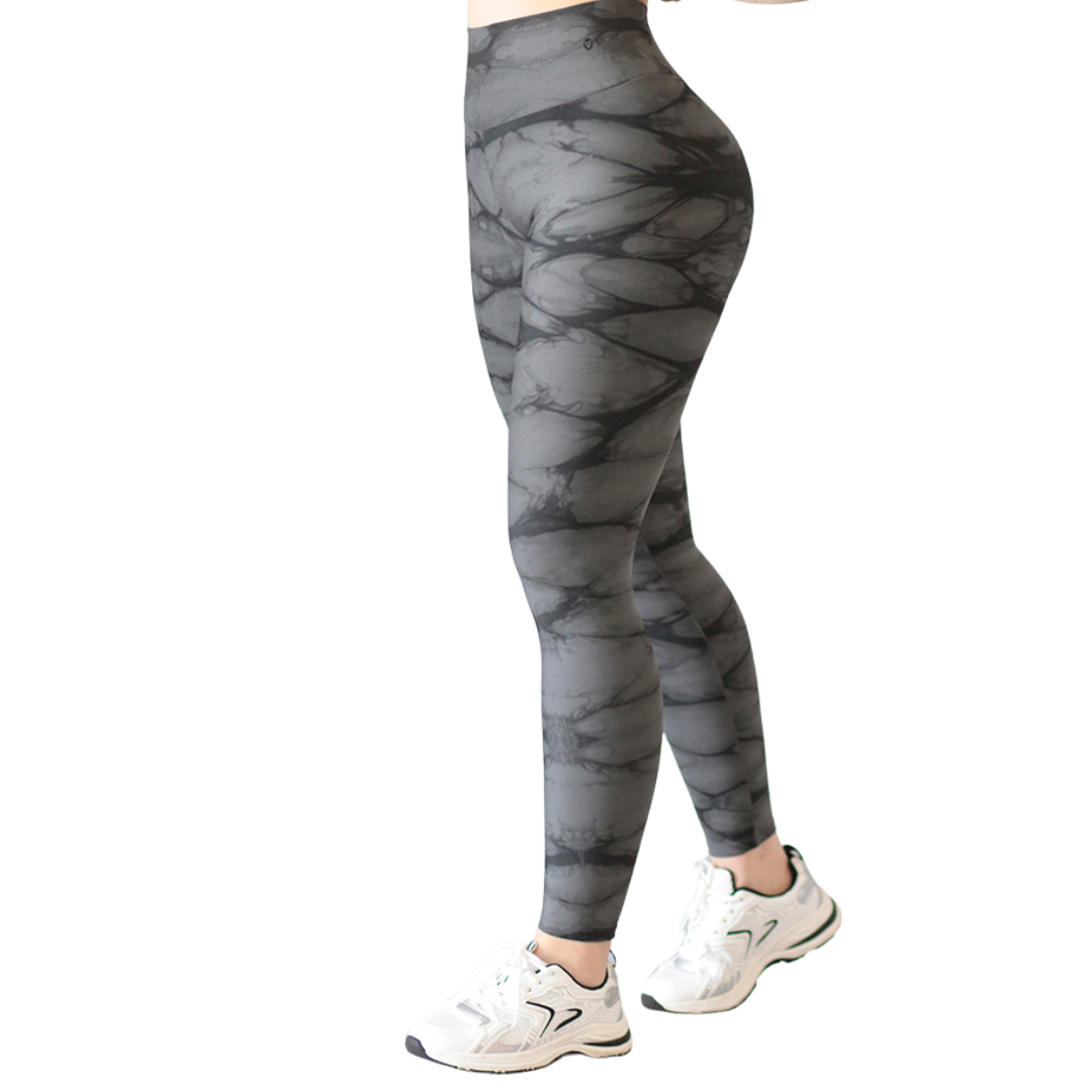 Leggings Deportivos para Mujer Fitness: Efecto Push Up, Cintura Alta, Textil Lycra Transpirable con Acabado Liso Tie Dye, Color Gris | Adriana Olimpo