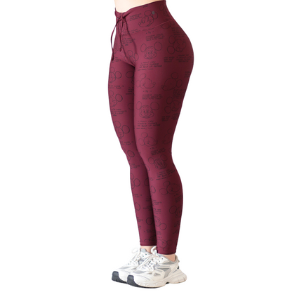 Leggings Deportivos para Mujer Fitness: Efecto Push Up, Cintura Alta, Textil Lycra Transpirable con Acabado Liso Mikey, Color Vino | Adriana Olimpo