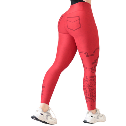 Leggings Deportivos para Mujer Fitness: Efecto Básico, Cintura Alta, Textil Lycra Transpirable con Acabado Liso Mikey, Color Rojo Candy | Adriana Olimpo