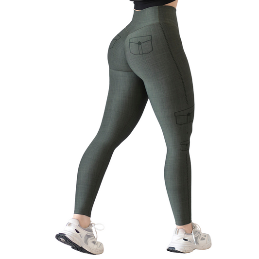 Leggings Deportivos para Mujer Fitness: Efecto Push Up, Cintura Alta, Textil Lycra Transpirable con Acabado Liso, Color Verde Olivo | Adriana Olimpo