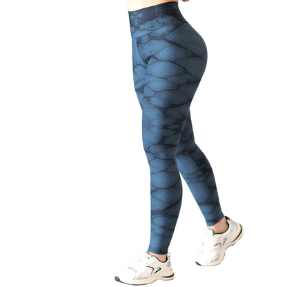 Leggings Deportivos para Mujer Fitness: Efecto Push Up, Cintura Alta, Textil Lycra Transpirable con Acabado Liso Tie Dye, Color Azul Rey | Adriana Olimpo