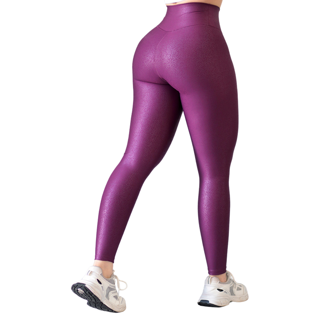 Leggings Deportivos para Mujer Fitness: Efecto Básico, Cintura Alta, Textil Lycra Transpirable con Destellos Reflectantes✨ y Relieves Estatica, Color Morada | Adriana Olimpo