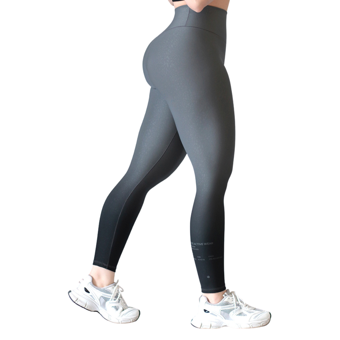 Leggings Deportivos para Mujer Fitness:  Efecto Básico, Cintura Alta, Textil Lycra Transpirable con Relieves de Mini Ball, Color Gris Degradado | Adriana Olimpo