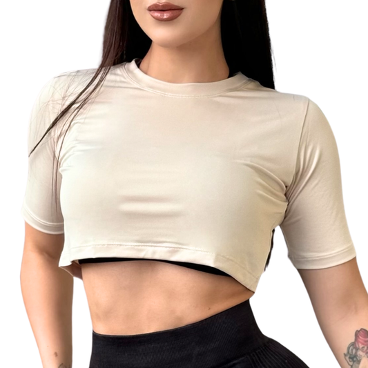 Blusa para Mujer Fitness: Manga Corta, Cuello Redondo, Textil Lycra Transpirable Acabado Liso | Adriana Olimpo