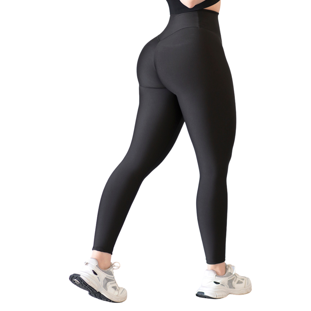 Leggings Deportivos para Mujer Fitness: Efecto Push Up, Cintura Alta, Textil Lycra Transpirable con Acabado Liso, Color Negro  | Adriana Olimpo