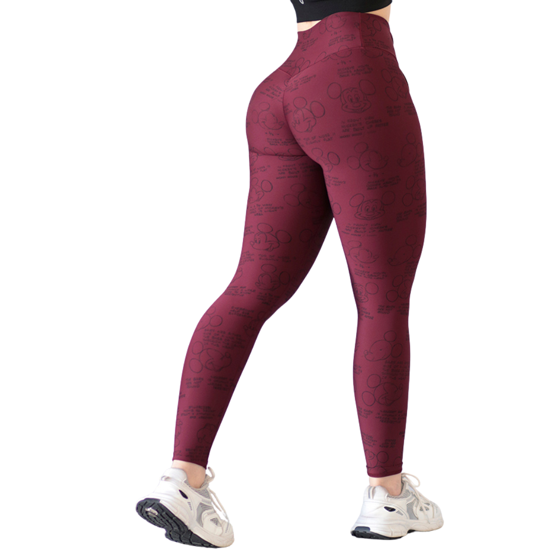 Leggings Deportivos para Mujer Fitness: Efecto Push Up, Cintura Alta, Textil Lycra Transpirable con Acabado Liso Mikey, Color Vino | Adriana Olimpo