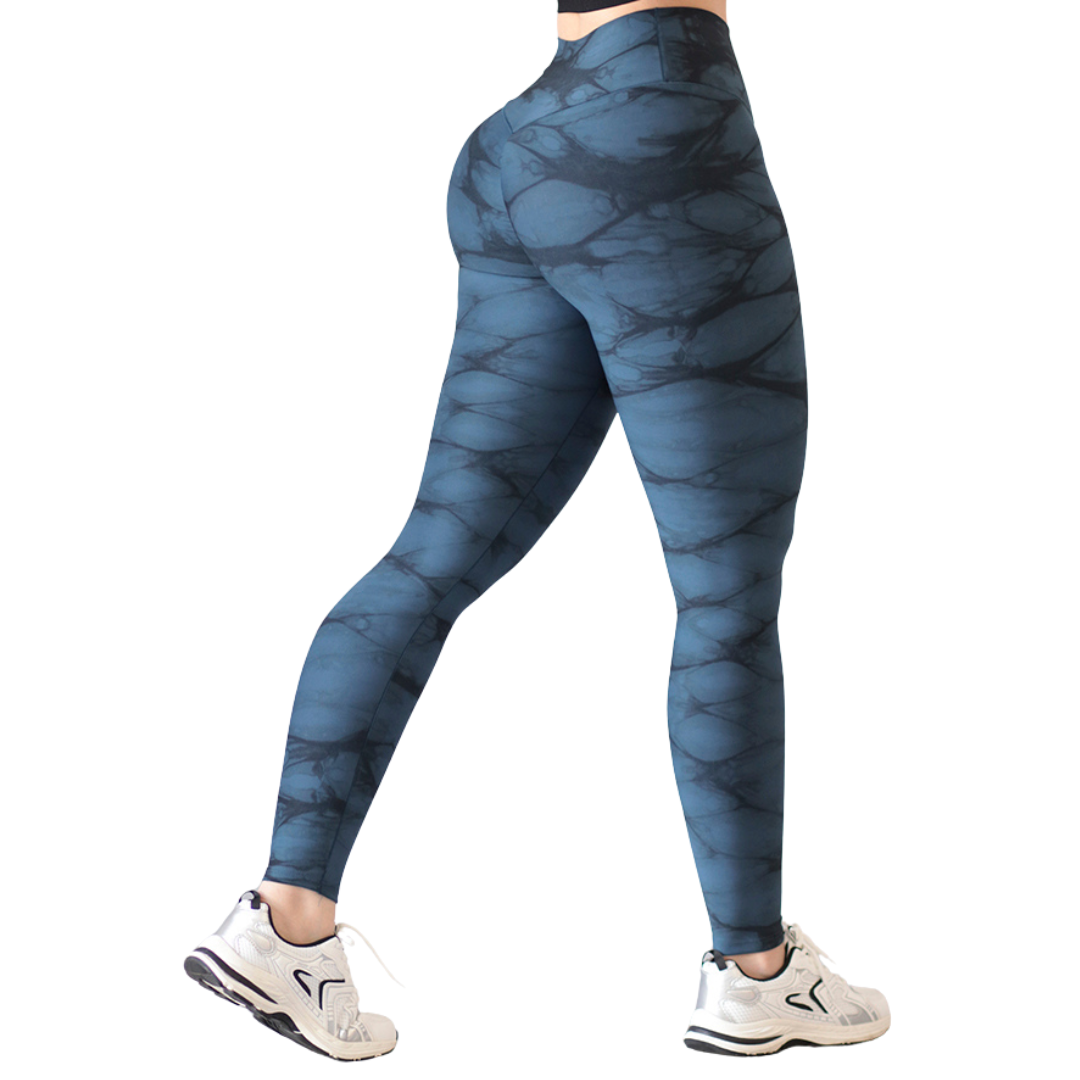 Leggings Deportivos para Mujer Fitness: Efecto Push Up, Cintura Alta, Textil Lycra Transpirable con Acabado Liso Tie Dye, Color Azul Rey | Adriana Olimpo