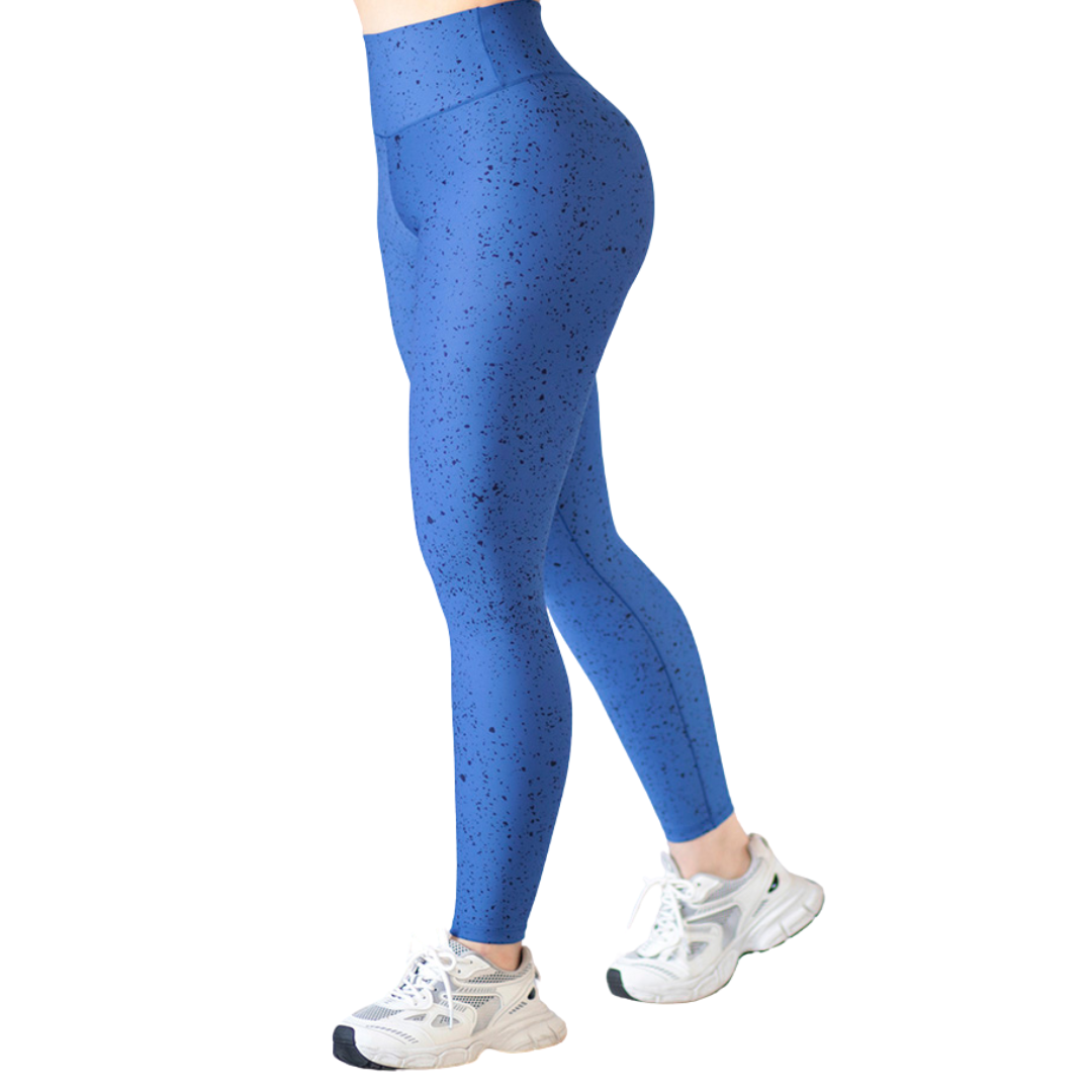 Leggings Deportivos para Mujer Fitness: Efecto Básico, Cintura Alta, Textil Lycra Transpirable con Acabado Liso Manchitas, Color Azul Rey | Adriana Olimpo