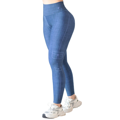 Leggings Deportivos para Mujer Fitness: Efecto Push Up, Cintura Alta, Textil Lycra Transpirable con Acabado Liso, Color Azul Mezclilla | Adriana Olimpo