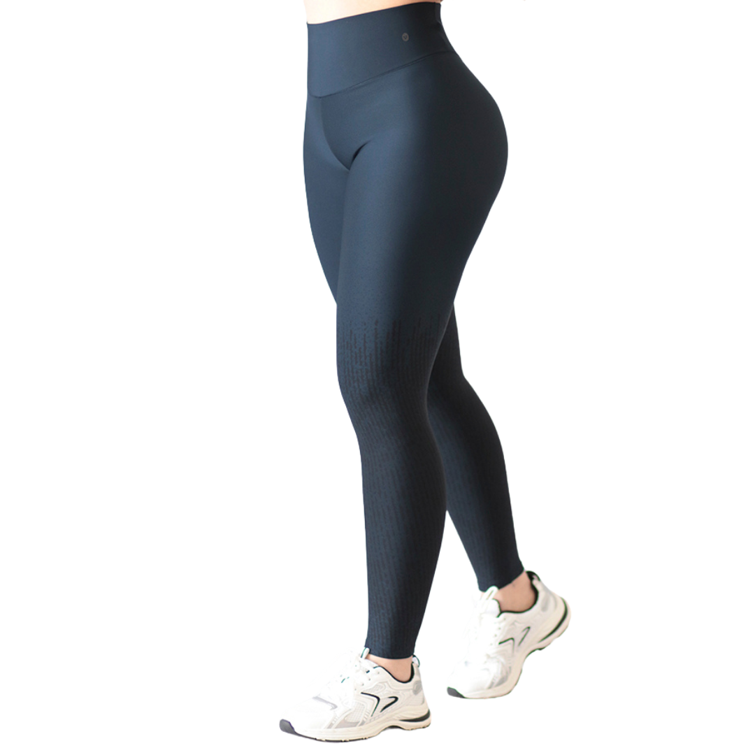 Leggings Deportivos para Mujer Fitness: Efecto Push Up, Cintura Alta, Textil Lycra Transpirable con Acabado Liso Degradado Puntitos, Color Azul-Negro | Adriana Olimpo