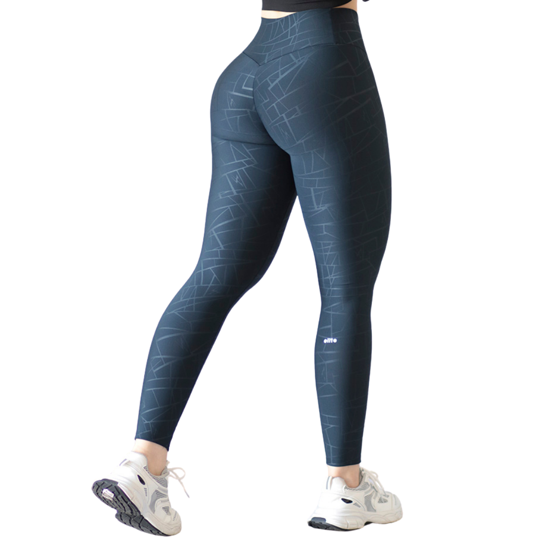 Leggings Deportivos para Mujer Fitness:  Efecto Push Up, Cintura Alta, Textil Lycra Transpirable con Destellos Reflectantes✨ y Relieves de Lineas, Color Azul Profundo | Adriana Olimpo