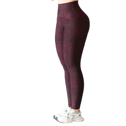 Leggings Deportivos para Mujer Fitness: Efecto Básico, Cintura Alta, Textil Lycra Transpirable con Acabado Liso Chispeado, Color Tinto | Adriana Olimpo