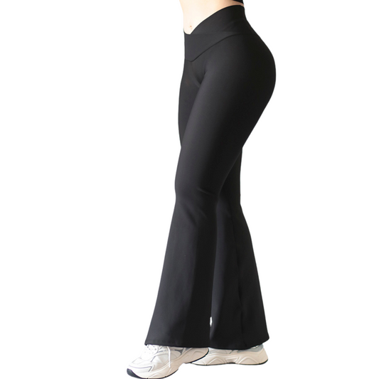 Leggings Deportivos para Mujer Fitness: Efecto Push Up, Corte Campana, Cintura Alta, Textil Lycra Transpirable Acabado Liso, Negro | Adriana Olimpo