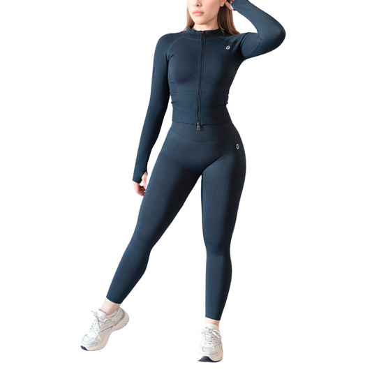 Conjunto Deportivos para Mujer Fitness: Efecto Push Up, Cintura Alta, Textil Tejido Transpirable Seamless, Color Azul | Adriana Olimpo