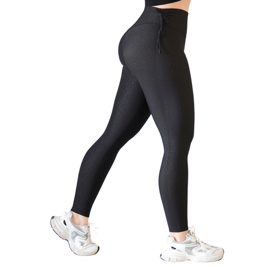 Leggings Deportivos para Mujer Fitness: Efecto Push Up, Cintura Alta, Textil Lycra Transpirable Texturizado con Relieves Arena, Color Negro | Adriana Olimpo