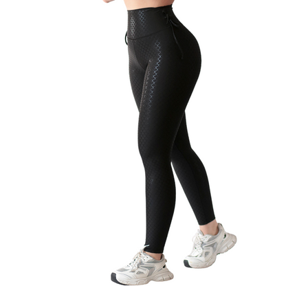 Leggings Deportivos para Mujer Fitness:  Efecto Push Up, Cintura Alta, Textil Lycra Transpirable con Destellos Reflectantes✨ y Relieves Sirena, Color Negrol  | Adriana Olimpo