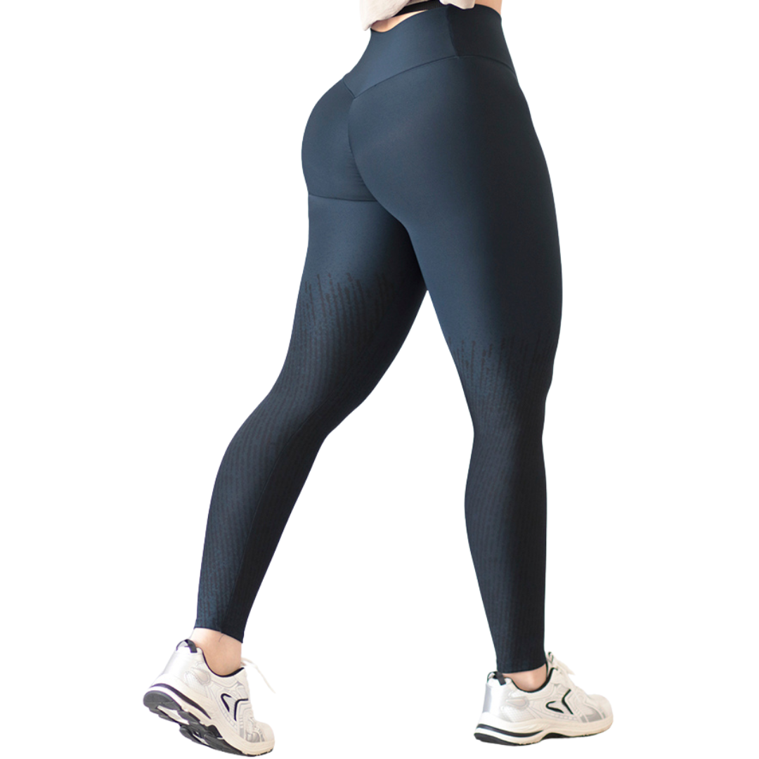 Leggings Deportivos para Mujer Fitness: Efecto Push Up, Cintura Alta, Textil Lycra Transpirable con Acabado Liso Degradado Puntitos, Color Azul-Negro | Adriana Olimpo