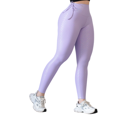 Leggings Deportivos para Mujer Fitness:  Efecto Push Up, Cintura Alta, Textil Lycra Transpirable con Destellos Reflectantes✨ y Relieves de Sirena, Color Lila Tornasol| Adriana Olimpo