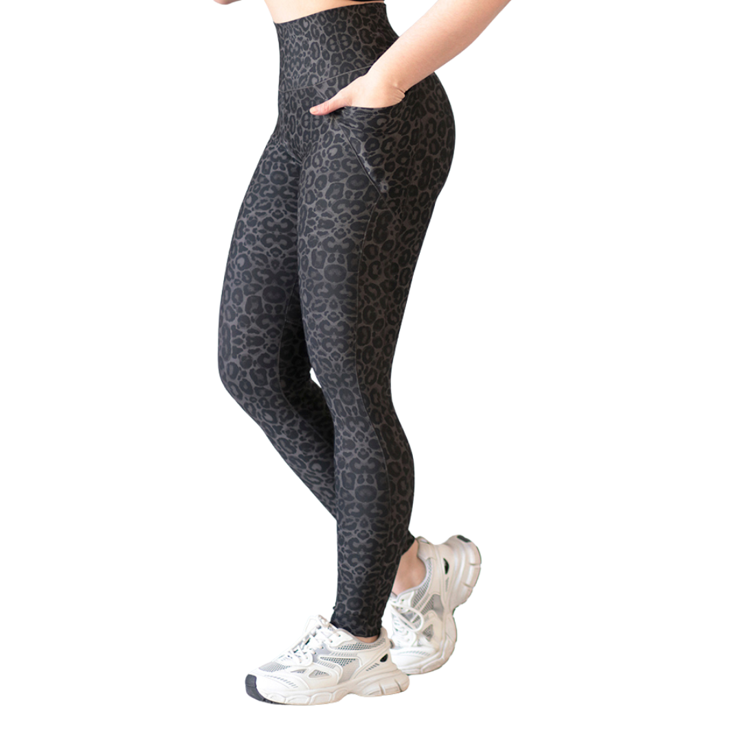 Leggings Deportivos para Mujer Fitness: Efecto Básico, Cintura Alta, Con Bolsillos Laterales, Textil Lycra Transpirable con Acabado Liso Print, Color Gris | Adriana Olimpo