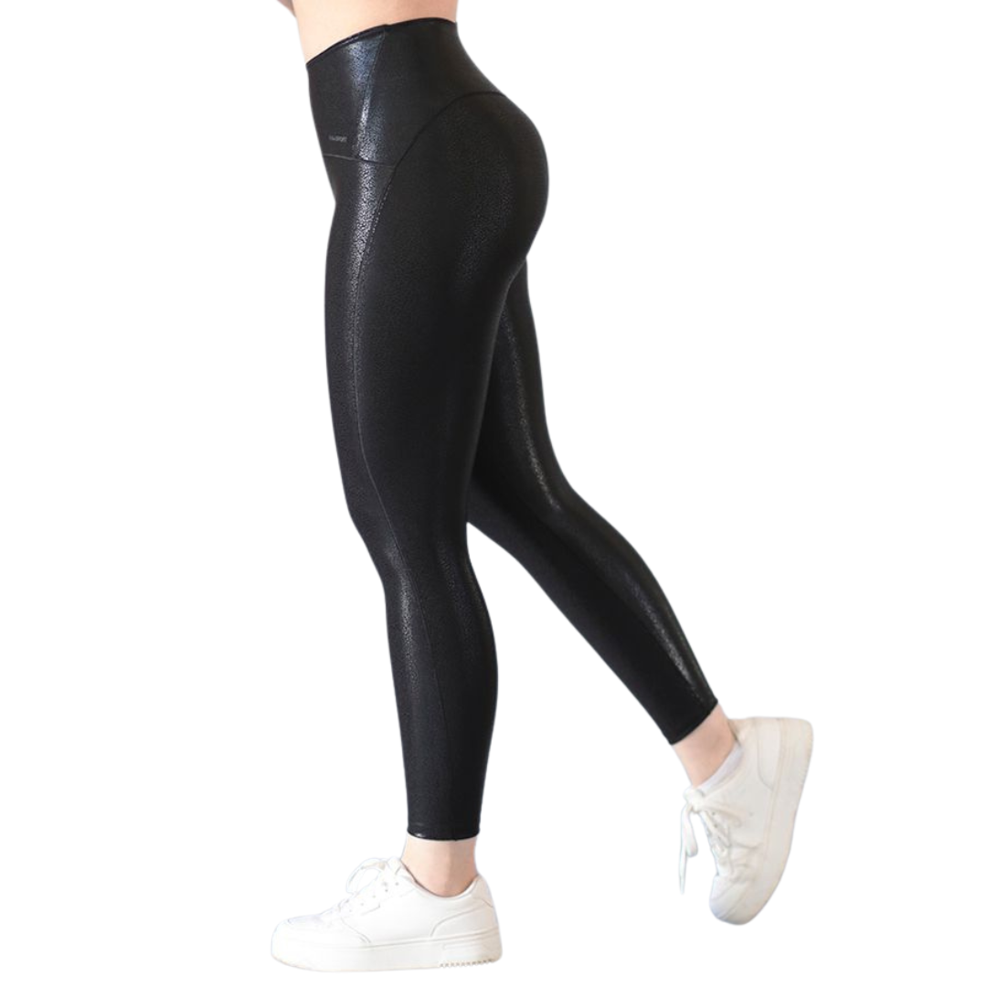 Leggings Deportivos para Mujer Fitness: Efecto Básico, Cintura Alta, Textil Lycra Transpirable con Destellos Reflectantes✨ y Relieves Estatica, Color Negro | Adriana Olimpo