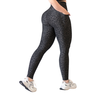 Leggings Deportivos para Mujer Fitness: Efecto Básico, Cintura Alta, Con Bolsillos Laterales, Textil Lycra Transpirable con Acabado Liso Print, Color Gris | Adriana Olimpo