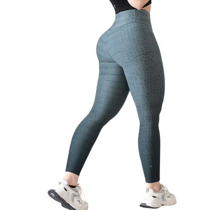 Leggings Deportivos para Mujer Fitness: Efecto Básico, Cintura Alta, Textil Lycra Transpirable con Acabado Liso Reptil, Color Grisaceo | Adriana Olimpo