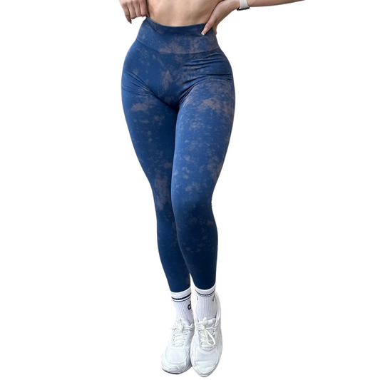 Leggings Deportivos para Mujer Fitness: Seamless Efecto Push Up, Cintura Alta, Textil Tejido Liso Suave Transpirable , Color Azul Marino Moteado | Adriana Olimpo