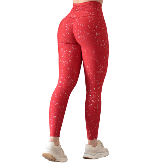 Leggings Deportivos para Mujer Fitness: Efecto Push Up, Cintura Alta, Con Bolsillos Laterales, Textil Lycra Transpirable con Destellos Reflectantes✨ y Relieves Puntitos, Color Rojo | Adriana Olimpo