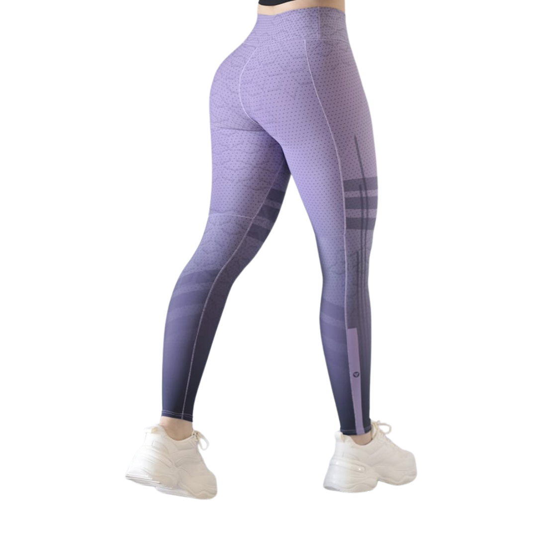 Leggings Deportivos para Mujer Fitness: Efecto Básico, Cintura Alta, Textil Lycra Transpirable con Acabado Liso Degradado, Lila | Adriana Olimpo