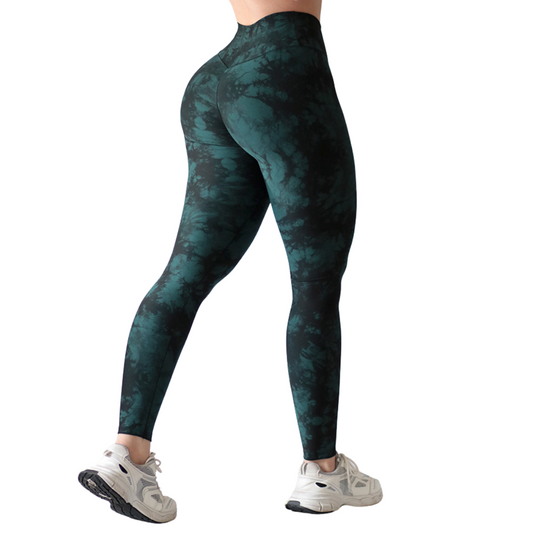 Leggings Deportivos para Mujer Fitness: Efecto Push Up, Cintura Alta, Textil Lycra Transpirable con Acabado Liso Tye, Color Verde | Adriana Olimpo